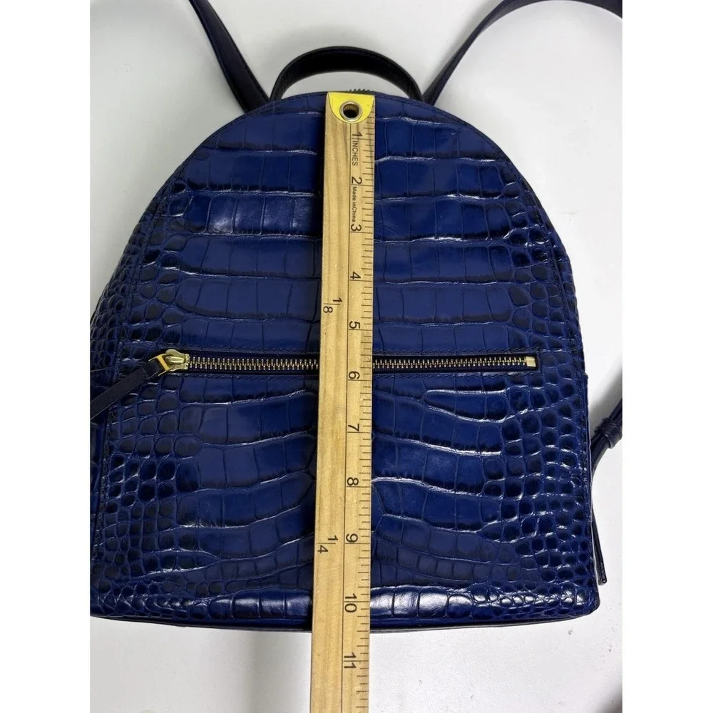 Tory Burch Navy Blue Croc Embossed Leather Backpack City Shoulder Bag Old Money